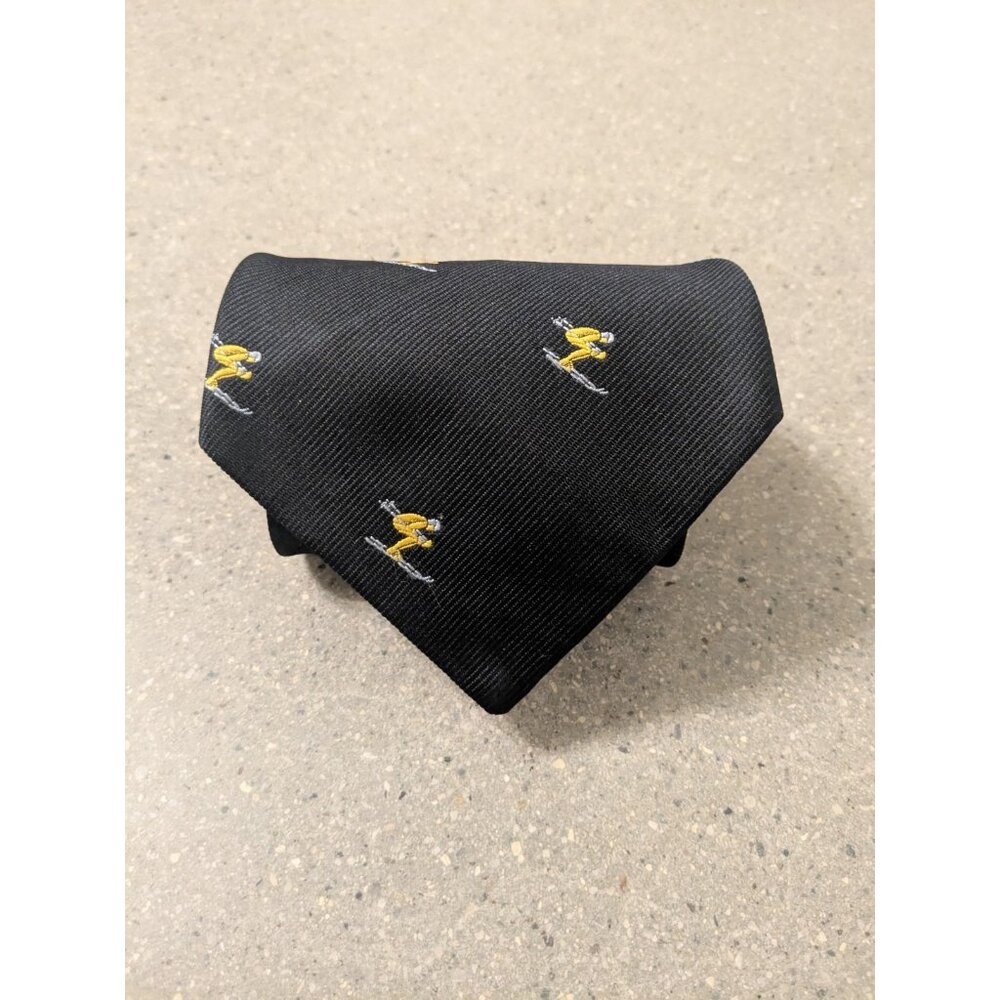 Polyester Necktie Men's 53x4 Inch Black With Yellow Ski Jump Pattern